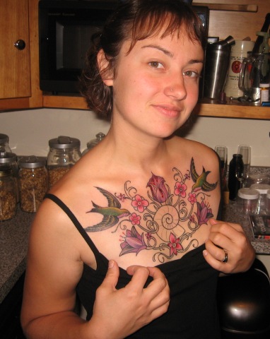 My first tattoo was my chest piece. Inspired by a friend's sister and the